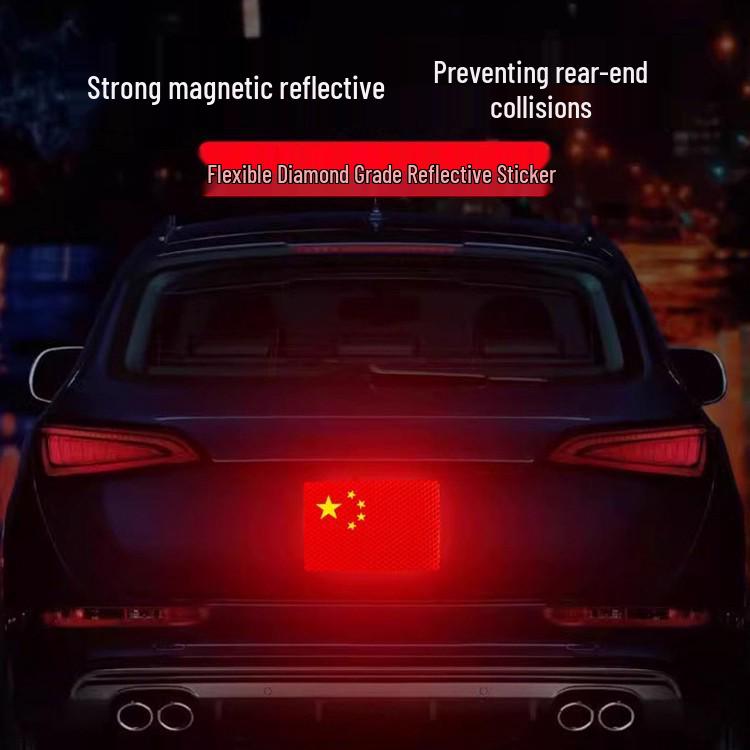 Magnetic Five-Star Red Flag Car Sticker - Reflective Patriotic Decoration Scratch Cover