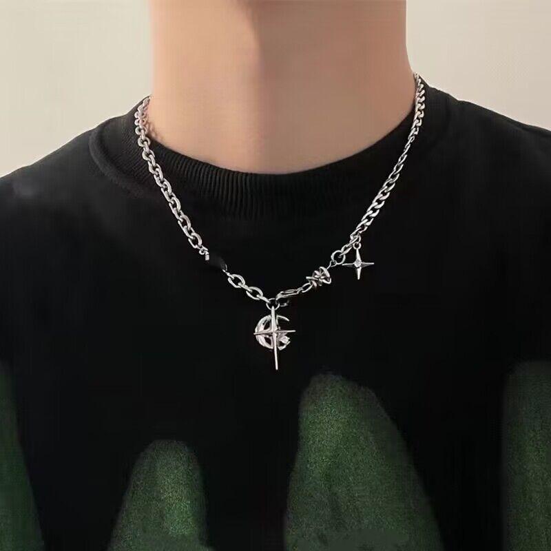 Stainless Steel Necklace Hiphop Punk Silver Color Rivet Chain Choker Necklace for Men Women Exaggerated Thorn Jewelry Gifts