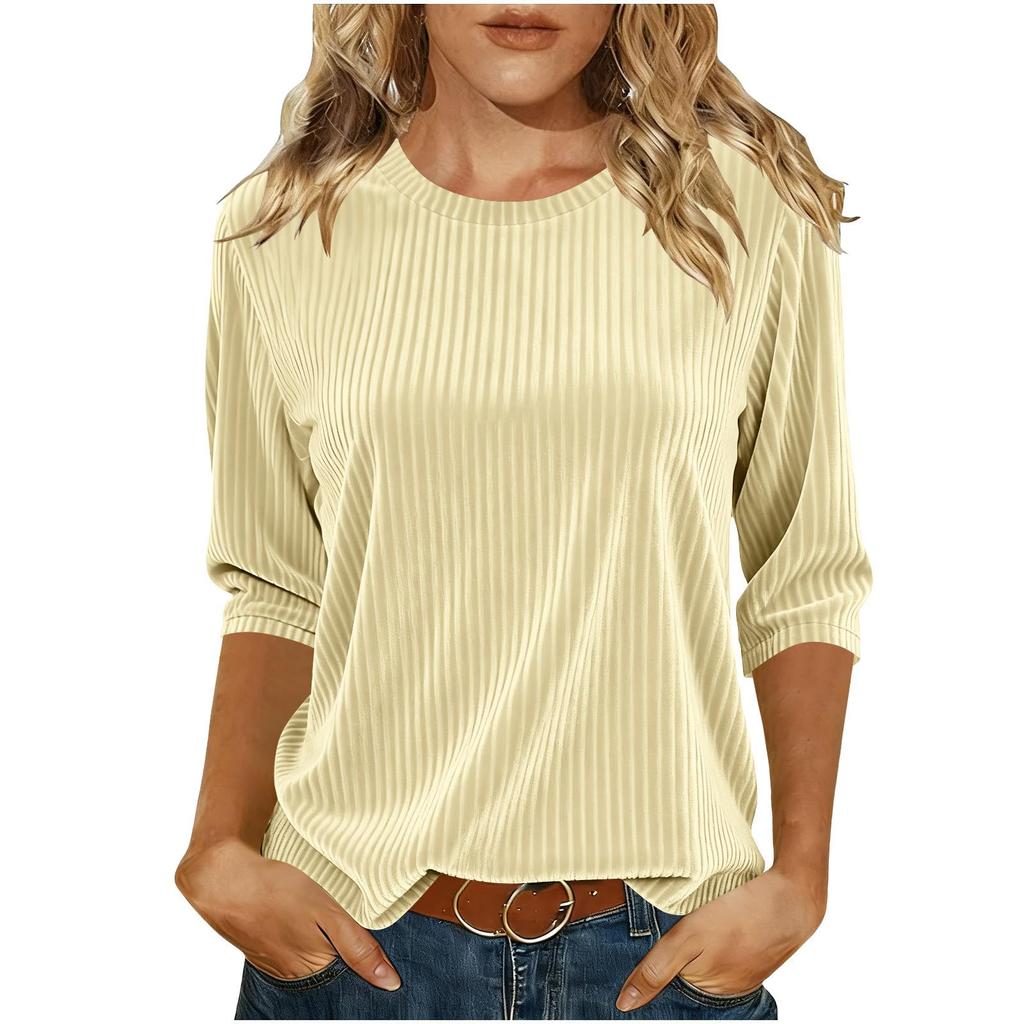 Women's Fashionable Color Round Neck Seven Quarter Sleeve Gold Velvet Pullover Casual Top