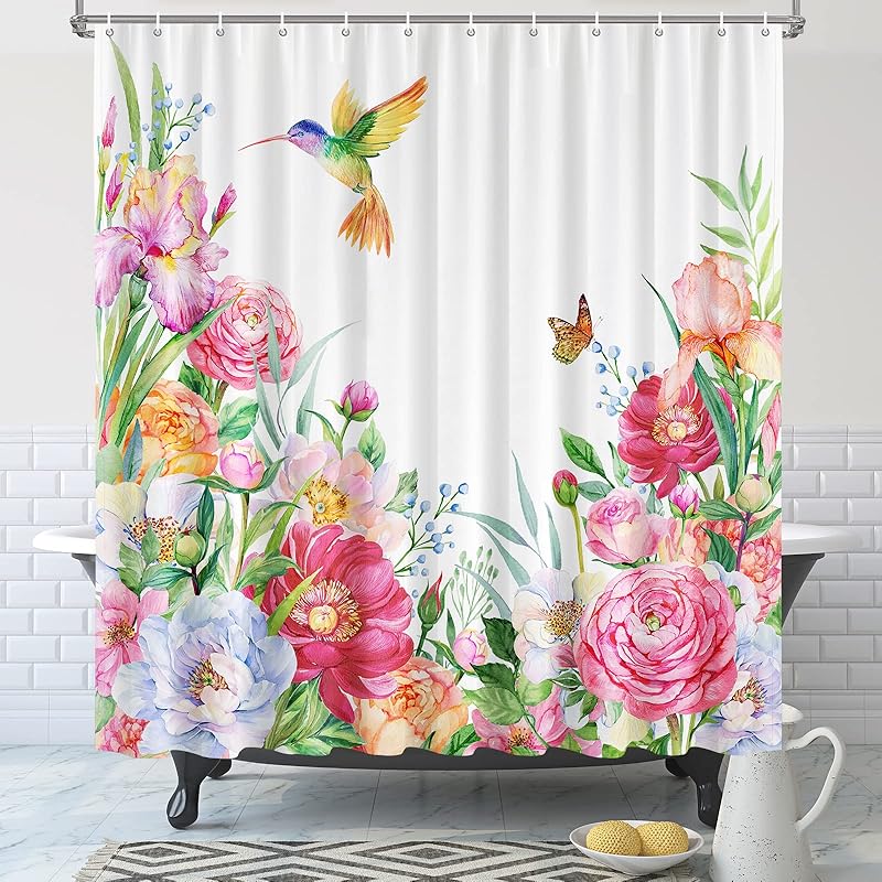 Vimorco Flower Butterfly Shower Curtain, Black Shower Curtains for Bathroom, Waterproof Quick-Dry Polyester Fabric Flower Shower Curtain, Floral Bath