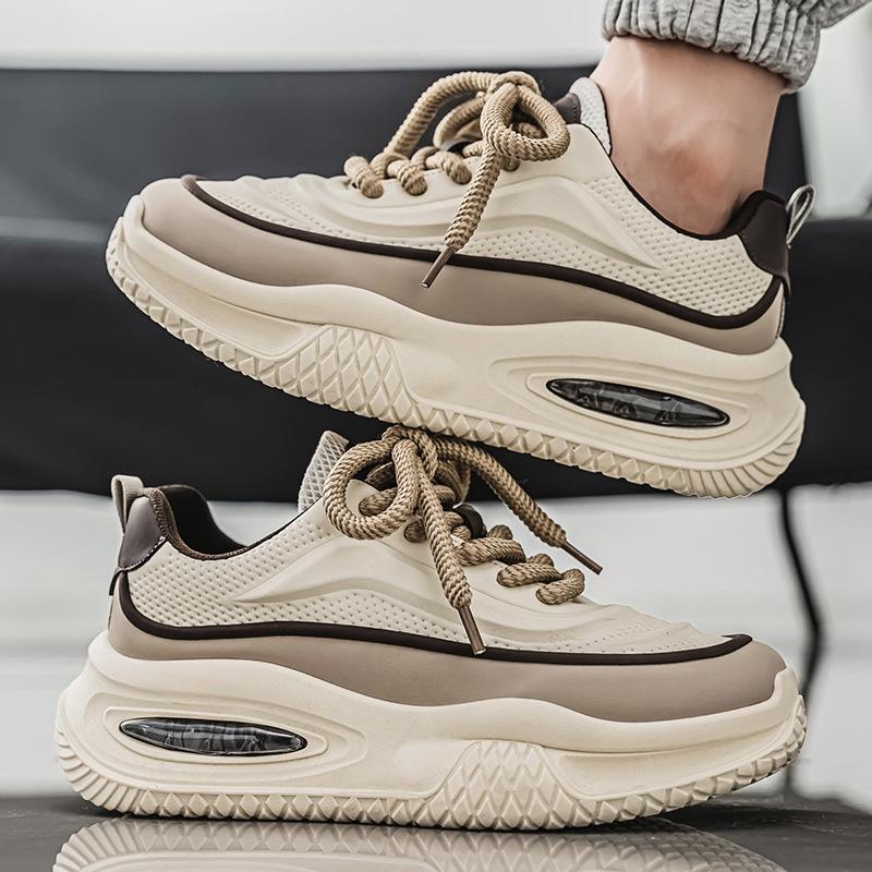 Autumn and Winter New Leather Thick-soled Heightening Dad Shoes Versatile Contrasting Colors Personalized Student Casual Shoes Versatile Men's Shoes