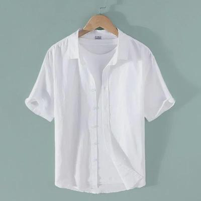 Camisa de Lino de Manga Corta Transpirable para Hombre - Verano Casual, Corte Holgado, Opción de Manga Larga de Algodón y Lino Disponible