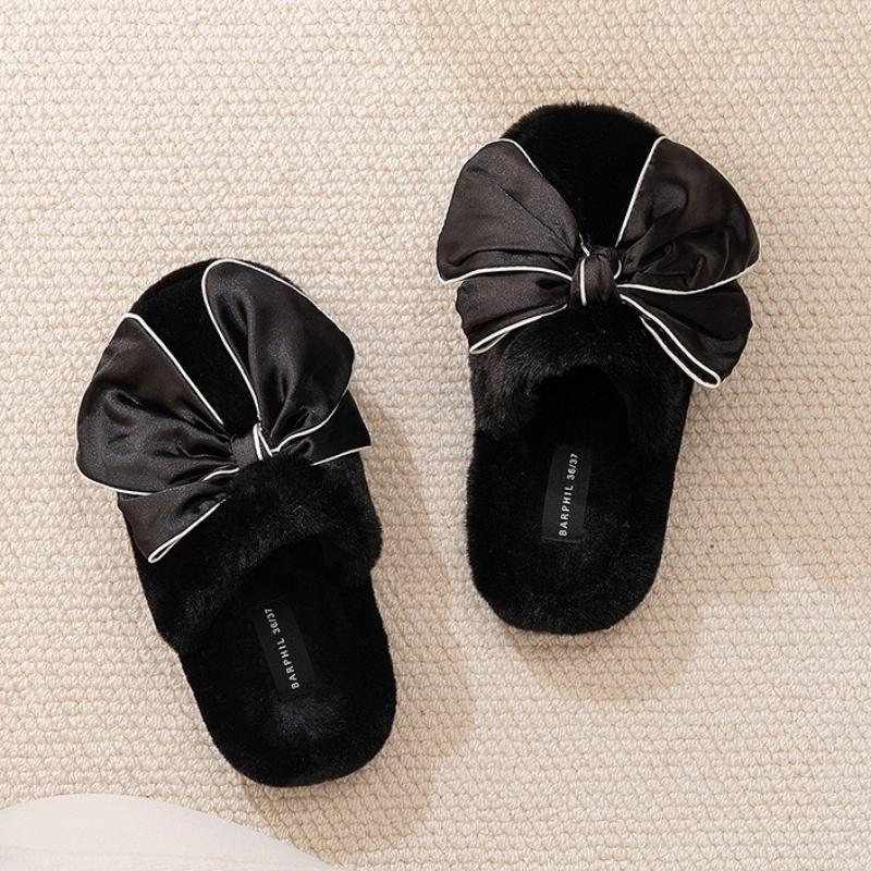 

Модные Высококачественные Пушистые Брендовые Домашние Тапочки Женские Милые с Бантиком Дизайнерская Обувь Удобные Теплые Зимние Хлопковые Тапочки 34-35 чёрный