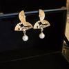 Real gold electroplated zircon pearl flower fritillary earrings simple stud earrings temperament earrings women