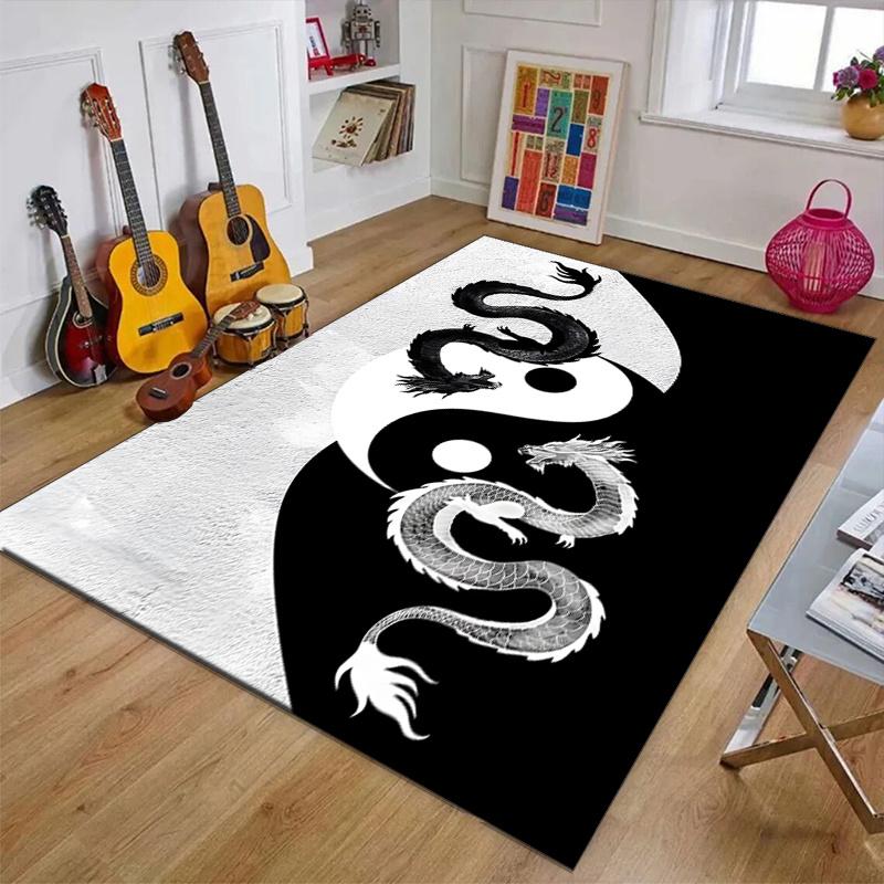 Crystal Velvet Yin Yang Tai Chi Dragon Printed Area Rug Carpet for Bedroom, Living Room, Home Office Decor, Rugs Mat, Fashion Mat Rug for Be