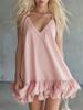 2026 Summer New European and American Women's Clothing Elegant and Casual, Solid Color V-neck Ruffle Edge Mini Skirt