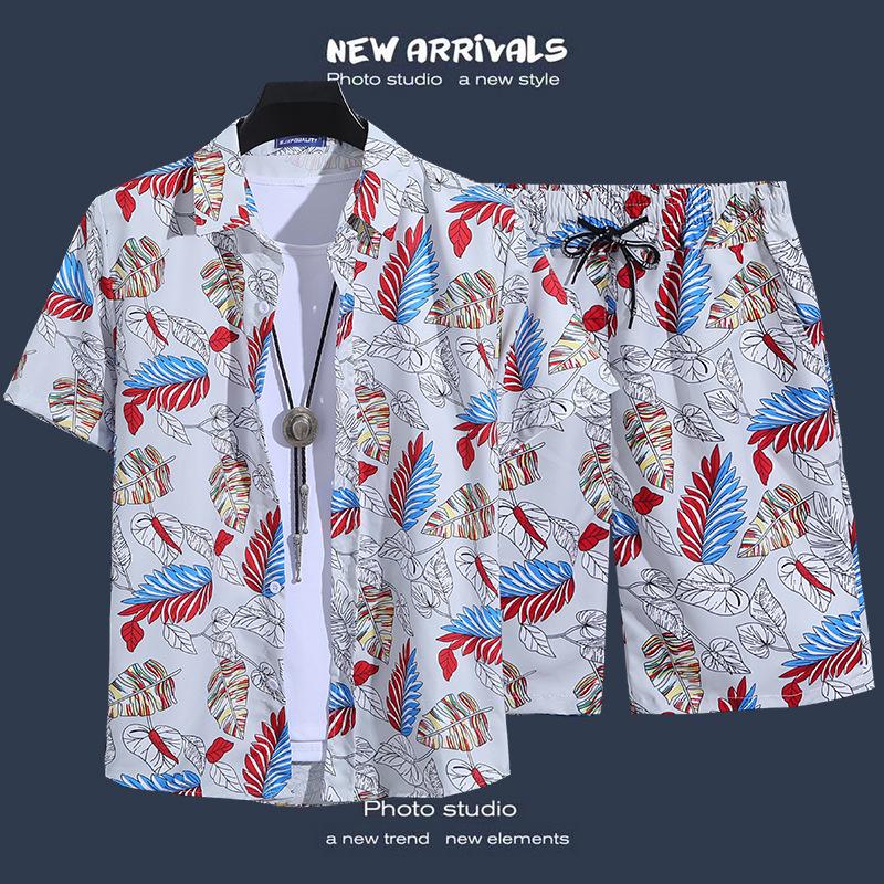 Men's Hawaiian Style Floral Summer Short Sleeve Shirt & Shorts Set