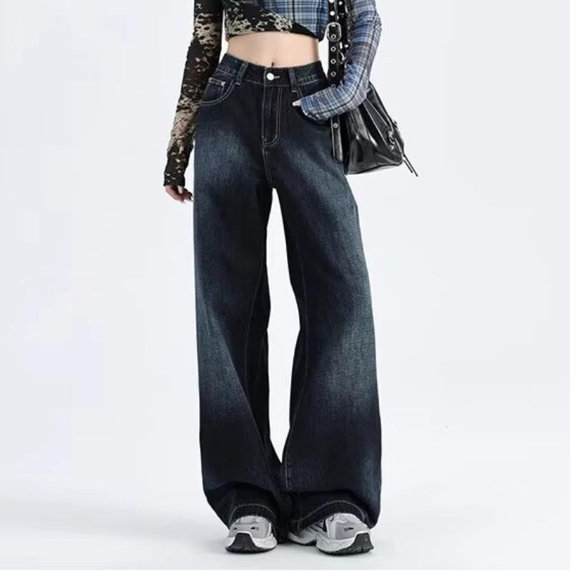 Retro Wide-leg Jeans Women In Spring and Autumn New High-waist Loose Draping Slimming Floor Straight Pants