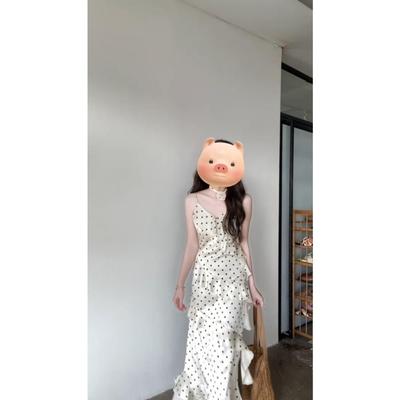 Polka Dot Suspender Dress Women's Spring and Summer New Waist Thin Ruffle Edge Thin Long Skirt