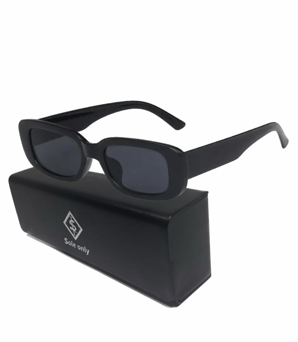 

[$ole only] Sole Only Sunglasses, Square, Retro, Stylish, for Driving, Fashion, with Sunglasses Case, Slimming Effect, Black, Simple, Thin, UV400,
