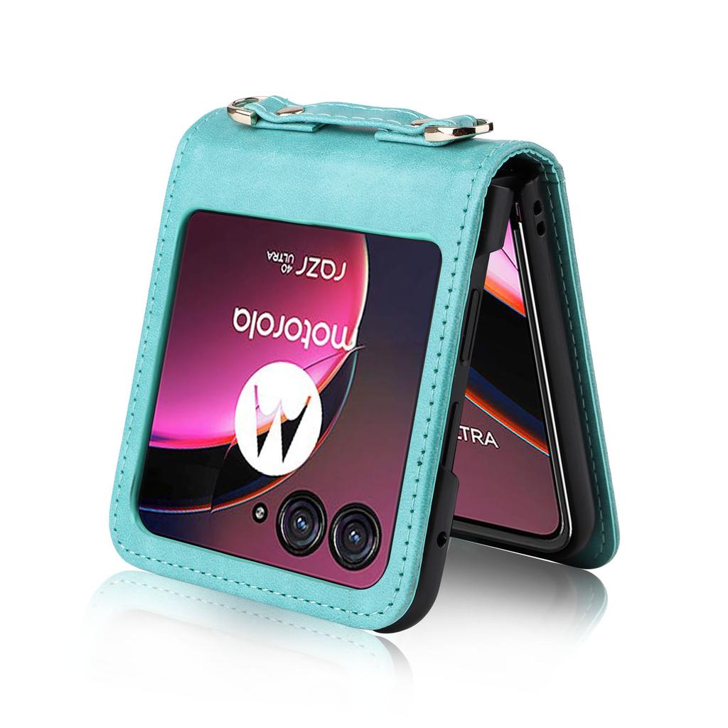 For Motorola Razr 40 Ultra 5G Hard PC+PU Leather Cover One-piece Design Card Slots Phone Case with Lanyard