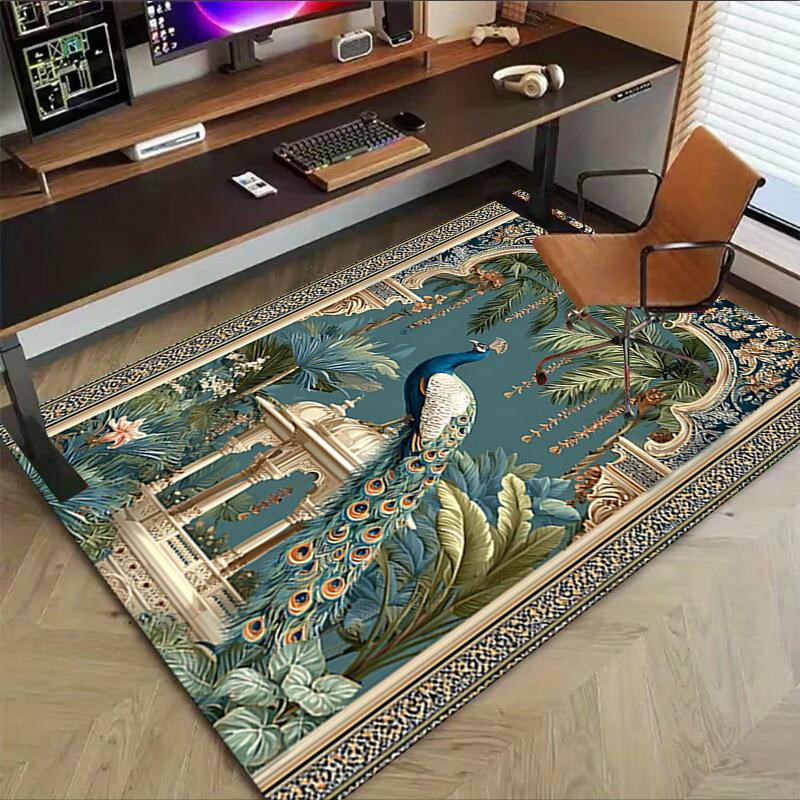 1PC Peacock, Garden Extra Large Non Slip Floor carpet, Office, family, bedroom, Studio Large Area Rug Indoor Rugs, Vibrant Colors