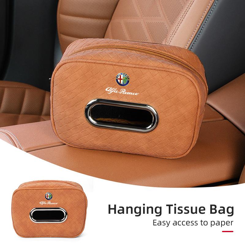 Car Tissue Box Leather Seat Back Hanging Napkins Paper Towel Bag For Alfa Romeo 159 Giulietta Giulia 147 Mito 156 166 GT Stelvio