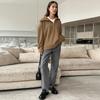 Girls' Warm Sweatshirt, Lambswool, Fashionable And Versatile Sports Sweatshirt, Autumn And Winter New Niche Solid Color Zipper Collar Top