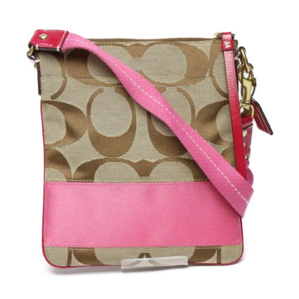 

COACH Signature Diagonal Shoulder Bag leather Khaki x Pink Women 10129 Used