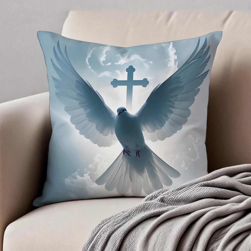 Classical Sacred The Dove Cushion Cover Pillowcase Antidustmite Invisible Zipper Short Plush Sofa Cushion