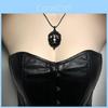 Geometric Gothic Black Glass Pendant Necklace With Alloy Chain For Unisex Fashion