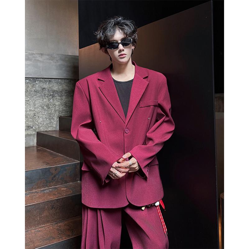 

Men s Summer Black Padded Shoulder Suit Jacket - High-End, Handsome, Peak Lapel, Clean Fit, Casual Wear L вина червоного кольору