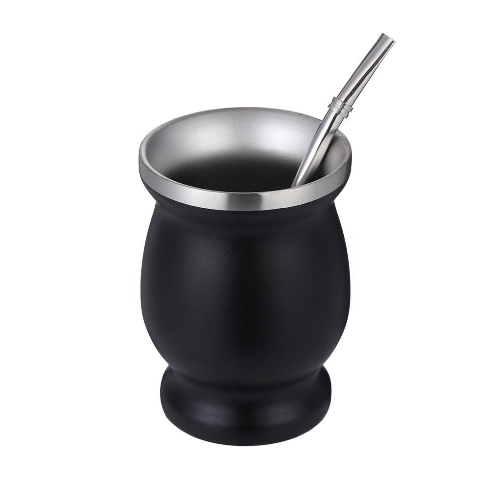Set Matè 8oz Facile da Pulire Tazza in Acciaio Inossidabile Nero Cannuccia Spazzolino