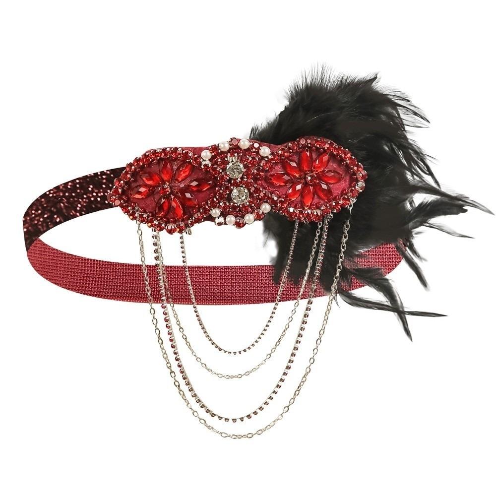 Tassels Headband Beaded Rhinestone Hair Band Feather Hairband Gatsby Cosplay Dress Headwear