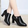 Comfortable Block High Heels Shoes Soft Leather 2024 Spring Autumn Elegant Office Ladies Short Plush Ankle Boots For Mom Model