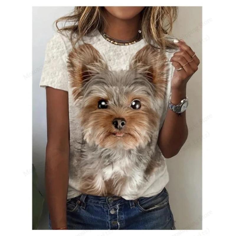 Summer Round Neck 3D Cat Print Top Fashionable Casual Short Sleeved Women's T-shirts