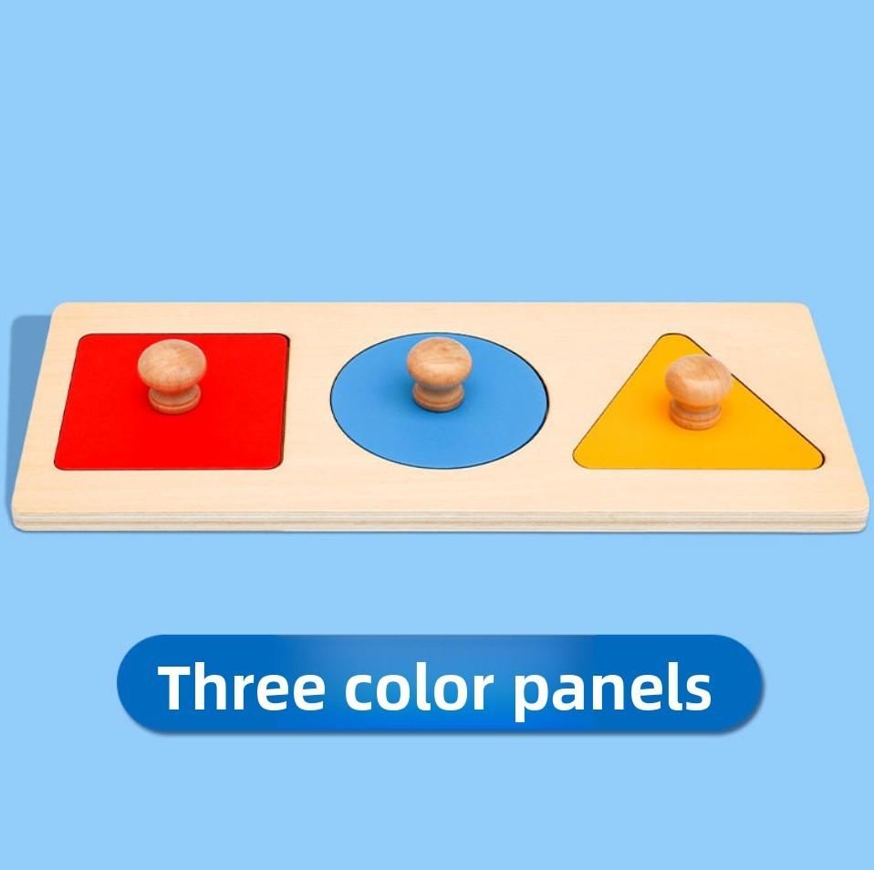 Wooden Geometric Shape Matching Board For Toddlers Educational Toy For Early Learning Tri ColorInlay