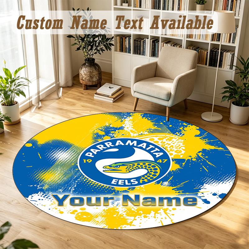 Round Rug Custom NameParramatta Eels Pattern Non Slip Carpet Home Floor Decor