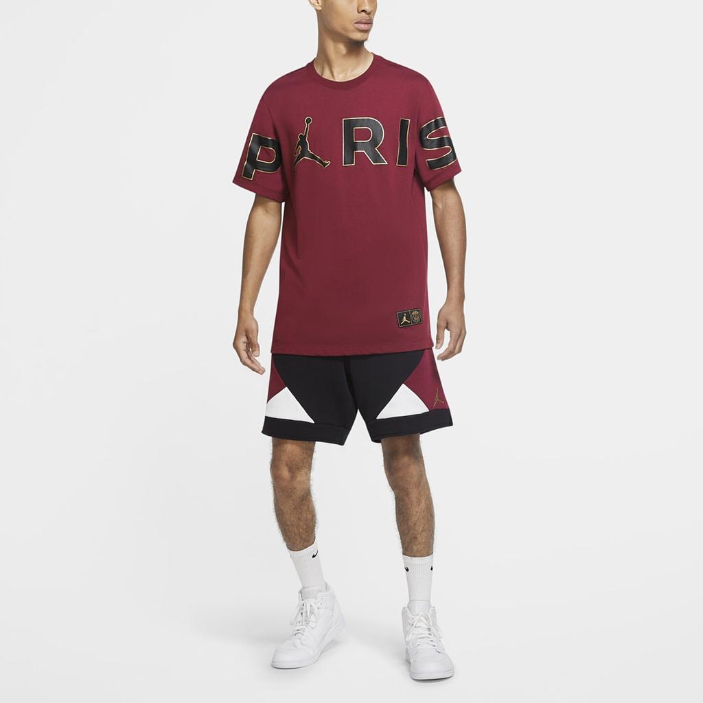 Jordan Wordmark Paris Saint-Germain Round Neck Letter Print Short Sleeve T-Shirt Men Tops Bordeaux CK9786-610