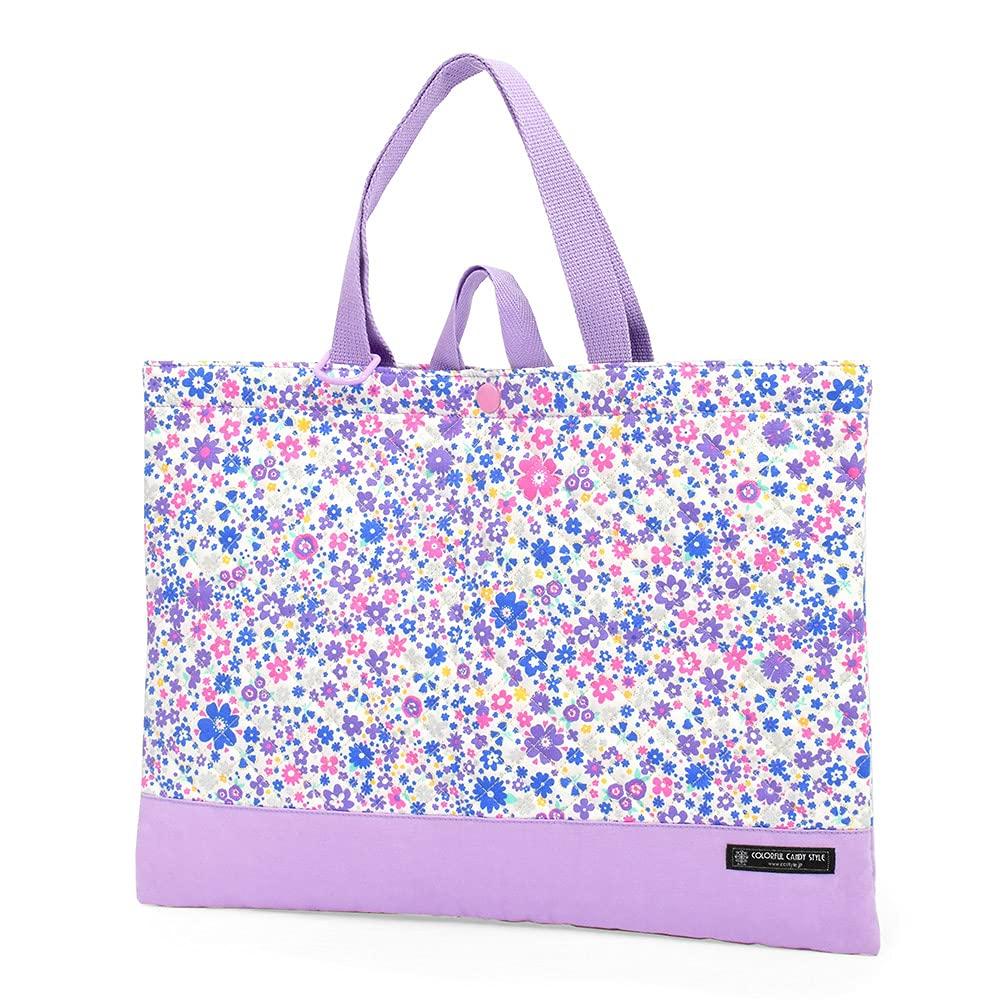 FARBENFROHER BONBON-STIL Unterrichtstasche Bilderbuchtasche Handtasche Unterrichtstasche Luftiger Schauer von Pastellblumen N0241400 (Gesteppt) (blau)