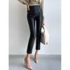 Women's Spring/Fall Outerwear PU Leather Pants: High-Waisted, Straight-Leg, Slim-Fit, Cropped Pants