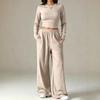 1116 European and American solid color casual knitted suit round neck tight short top drawstring loose mopping wide-leg pants