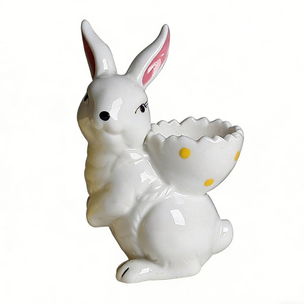 Easter Bunny Ceramic Egg Cup Ceramic Hand Painted Egg Stand Holder for Breakfast Home Holiday Decor White Rabbit