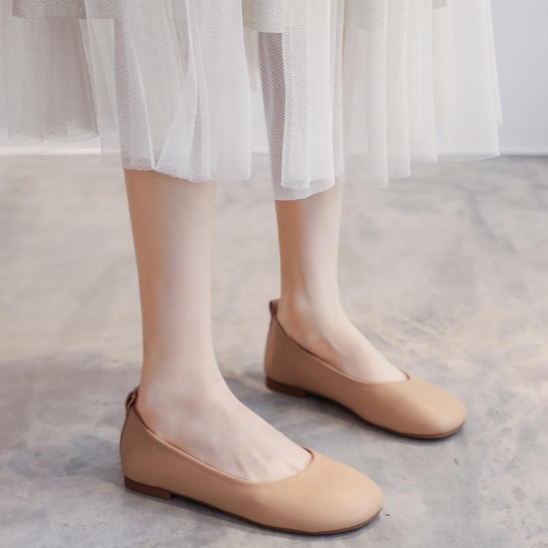 Fashion Leather Low Heels Women's Shoes 2025 Fashion Round Toe Solid Color Flat Shoes Shallow Cut Single Casual Versatile Loafers Shoes