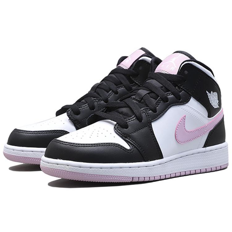 Ny Jordan 1 Mid Hvit Svart Lys Arktisk Rosa GS 555112-103