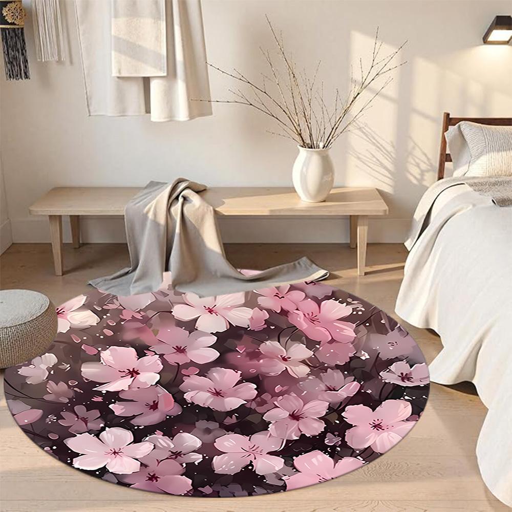 Flower Round Floor Rug Perfect for Kitchen Dormitory Entryway Study room Anti-slip Round Rug Office home decor Birthday Christmas Gift