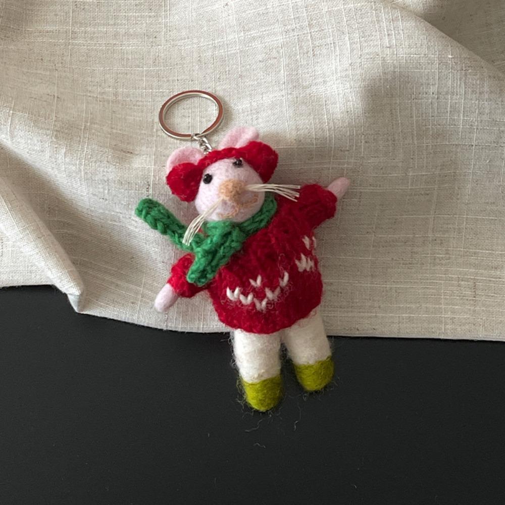 Rabbit Wool Felt Animal Pendant Little Pig Cartoon Keychain Cute Rabbit Keyring  Unisex
