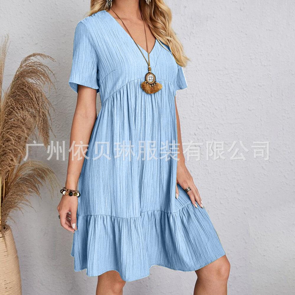 Vestido Feminino de Verão Solto Casual Manga Curta Cintura Elegante