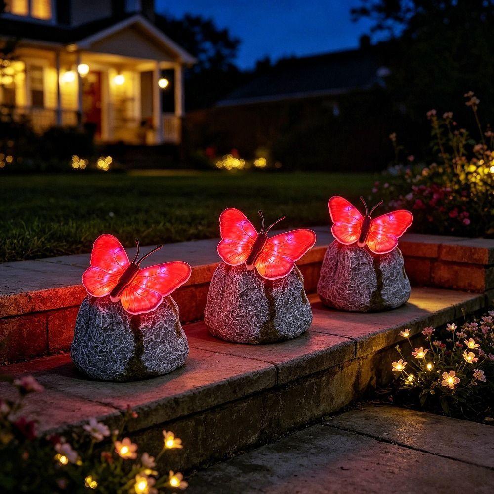 ABS Solar Butterfly Stone Lamp Simulation Stone LED Lawn Light Outdoor Garden Decor