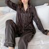 Lace Long Sleeve Black Cardigan Pajamas for Women – Sweet and Loose Spring/Autumn Homewear with Long Pants