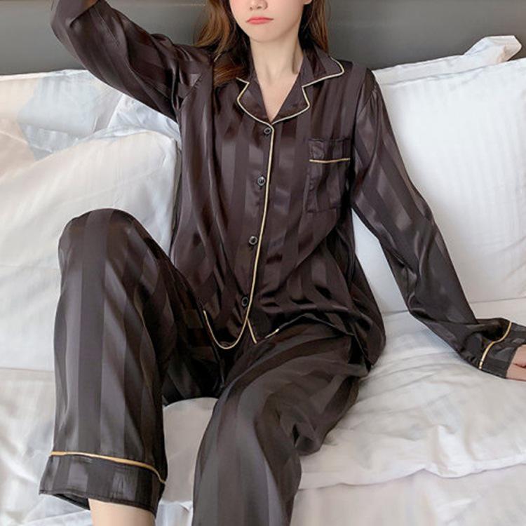 Lace Long Sleeve Black Cardigan Pajamas for Women – Sweet and Loose Spring/Autumn Homewear with Long Pants