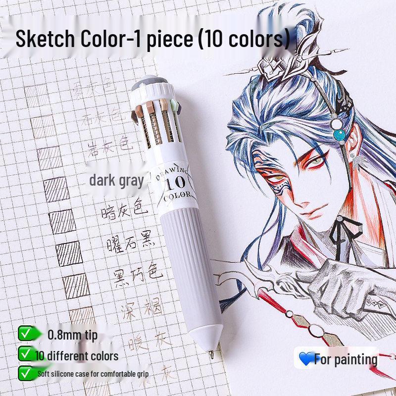 Blue Fruit 10-Color Quick-Dry Ballpoint and Marker Pen Set for Creative Drawing and Painting