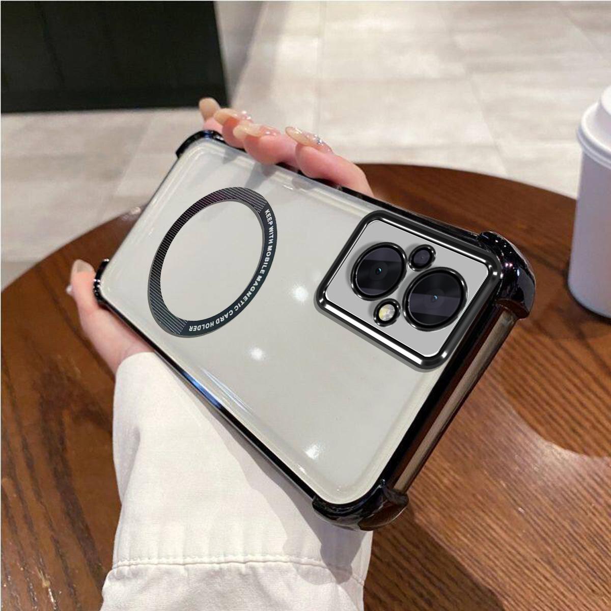 Case for OPPO Reno8 Z 5G,Reno7 Z 5G Clear Magnetic Casing Electroplated Lens Frame Phone Cover Reno8 Z 5G чёрный