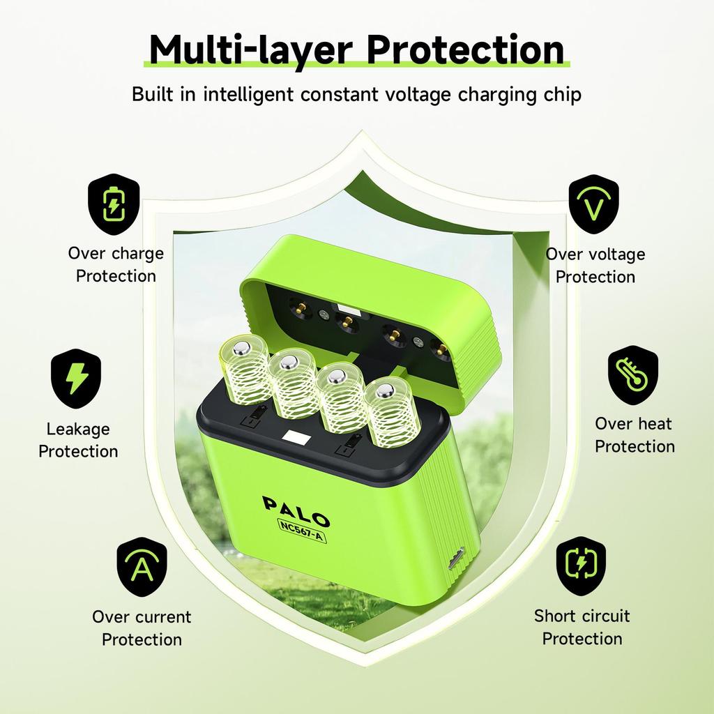 PALO Baterii Reîncărcabile AA 1.5V Litiu 3400mWh 1.5V Li-ion Baterie AA Cutie Încărcător Inteligent cu cablu de date TYPE-C