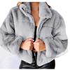 Women's Autumn Winter Faux Fur Short Coats Zipper Plush Warm Oversized Thick Jacket Turn Down Collar Overcoat
