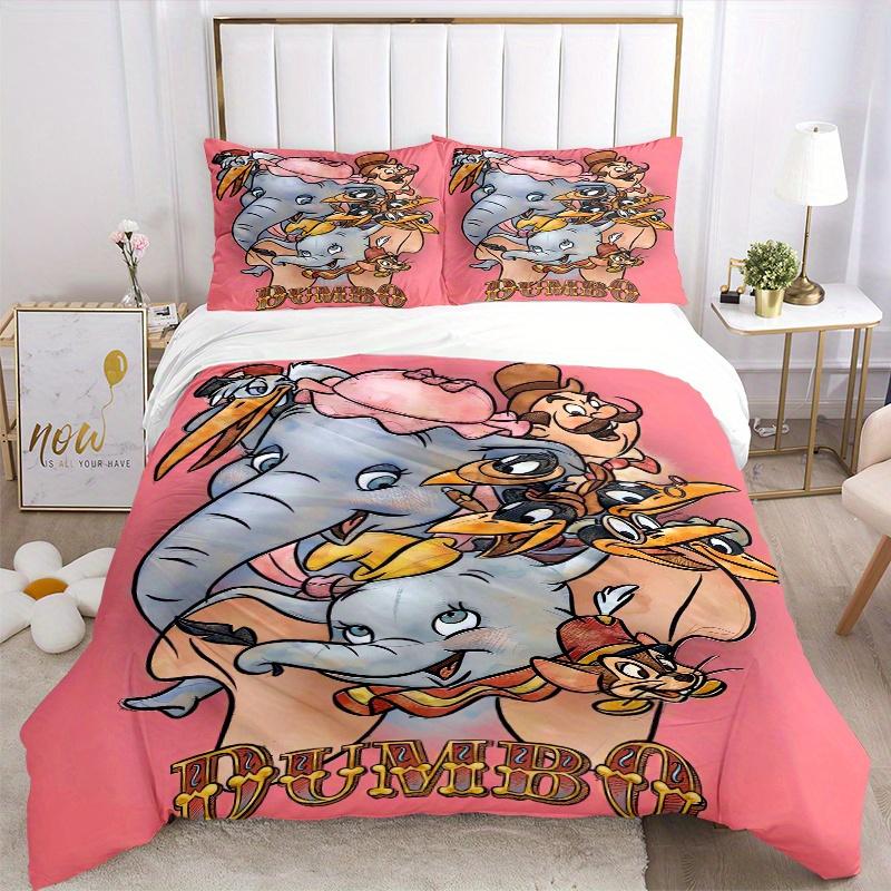 3pcs Dumbo Elephant & Friends Quilt Set Soft and Comfortable Bedroom, Guest Room and Dorm Decor Bedding Set 1 Quilt Cover + 2 Pillowcases.S046