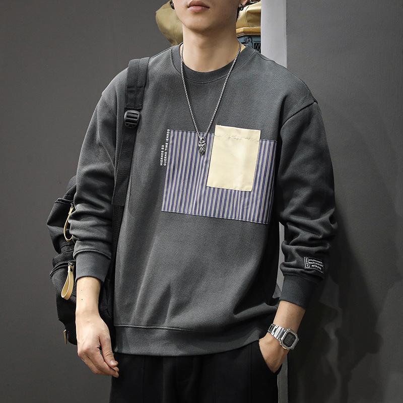 American High Street Contrasting Color Splicing Crew Neck Sweater Men'S Loose Large Size Trendy Brand Casual Heavy Jacket Tide