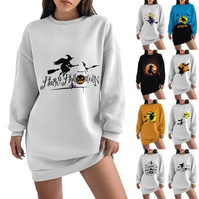 Damen Sweatshirt mit Rundhalsausschnitt, lockere Mode, lässig, Langarm, Halloween-Print, langes Sweatshirt