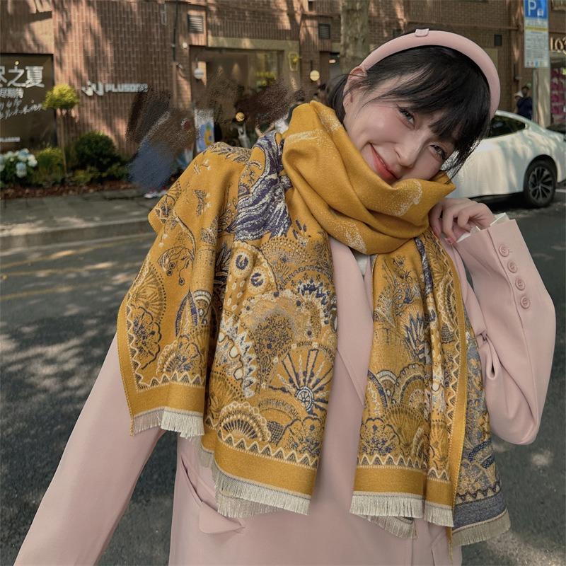 Retro Shenshu Imitation Cashmere Scarf for Women's Dual-purpose Thickened Warm Autumn and Winter Student Scarf Air Conditioner Shawl