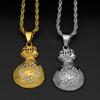 US-Dollar Geldbeutel Anhänger & Tennis Kette Bling Bling Herren Hip Hop Halskette Edelstahl Schmuck für Geschenk